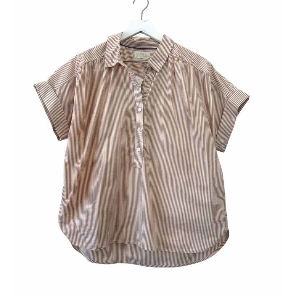J.Crew Relaxed Fit Striped Cotton Poplin Popover Top Size Large